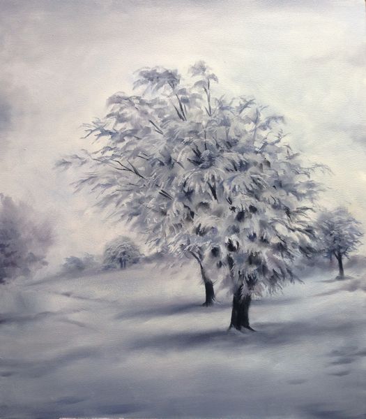 درختان زمستان نقاشی رنگ روغن یخ رنگ های خنثی