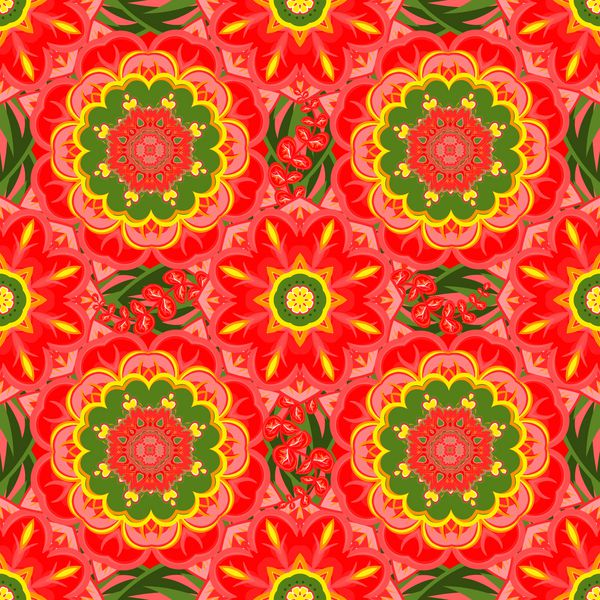 زیور آلات سنتی شرقی الگوی بدون درز مدیترانه ای طرح کاشی وکتور وکتور الگوی سبز قرمز روشن