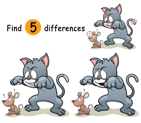 وکتور از بازی برای کودکان تفاوت ها را پیدا کنید - گربه و موش