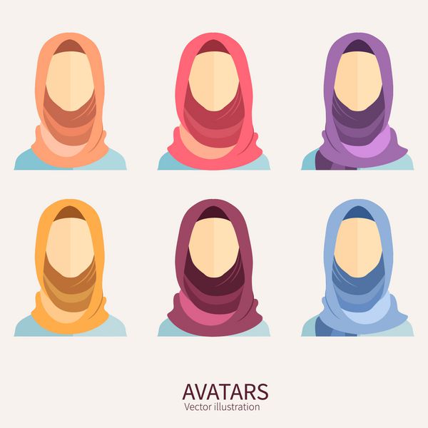 زنان با حجاب نمادهای آواتار به سبک مسطح