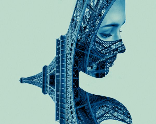 پرتره دو نوردهی زن جوان و برج ایفل مهاجرت پاریس
