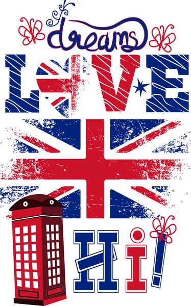 به نقل از پرچم بریتانیا و گرافیک لندن برای وکتور طرح تی شرت