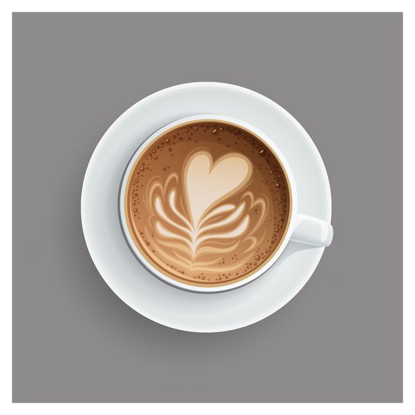 فنجان کاپوچینو با طرح قلب در بالا فنجان قهوه وکتور
