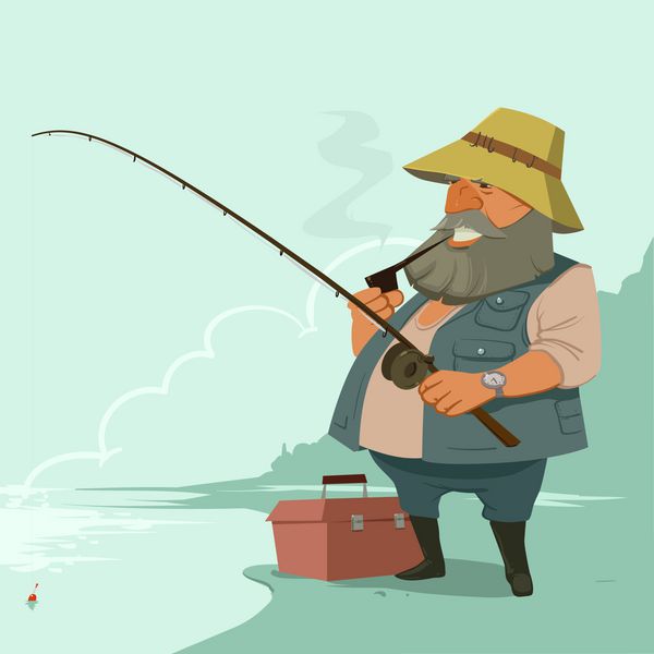 ماهیگیر با چوب ماهیگیری تجهیزات ماهیگیری شخصیت کارتونی با لوله وکتور