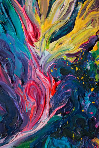 اکریلیک رنگارنگ پر جنب و جوش خطوط رنگ روغن نقاشی سنتی ایمپستو اثر هنری انتزاعی منحصر به فرد رنگ های زنده رنگین کمان پس زمینه بافت الگو