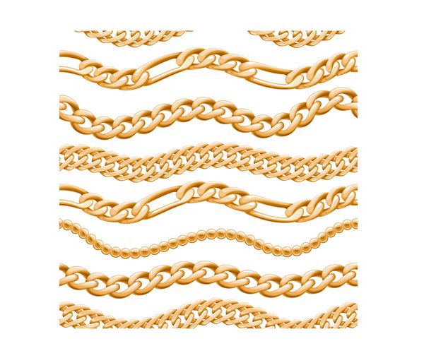 زنجیرهای طلایی متنوع در طرح بدون درز پس زمینه سفید برای طراحی لوکس بنر کارت جلد مناسب است وکتور گردن یا برلت