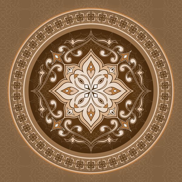 الگوی قهوه ای قدیمی به شکل دایره ماندالا عنصر گل آراسته برای طراحی پس زمینه سنتی رنگ قهوه ای
