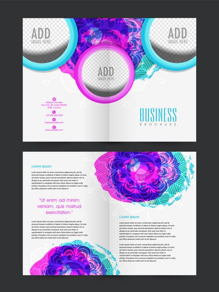 طرح گل انتزاعی تزئین شده بروشور دو صفحه ای ارائه الگو یا بروشور با sp برای افزودن تصویر شما