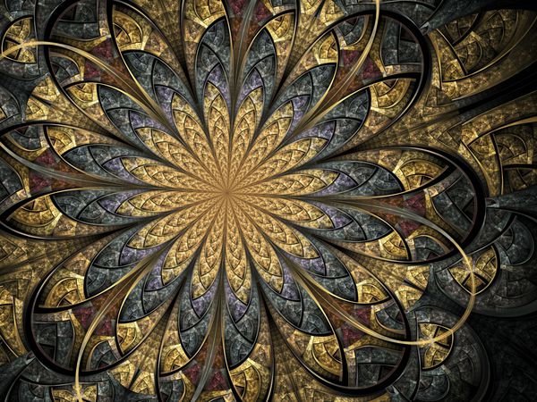 گل فراکتال طلایی اثر هنری دیجیتال برای طراحی گرافیکی خلاقانه