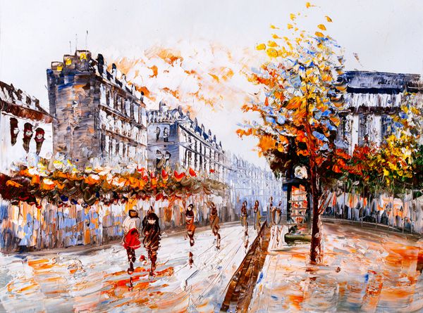 نقاشی رنگ روغن - نمای خیابان پاریس