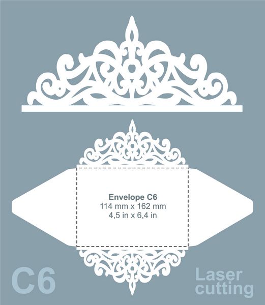 وکتور قالب پاکت برش قالب برای برش لیزری پاکت دعوت c6 کاغذ برش لیزری