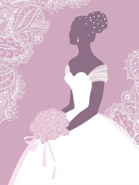 عروس زیبا که دسته گل رز در دست دارد وکتور برای طراحی کارت تبریک یا دعوتنامه
