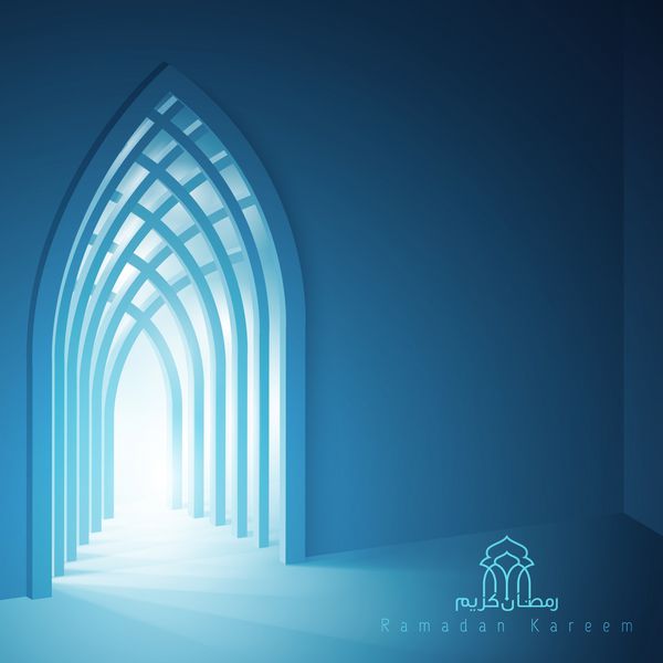 پس زمینه رمضان کریم مسجد داخلی اسلامی با پرتو نور - ترجمه متن رمضان کریم - سخاوت در ماه مبارک بر شما باد