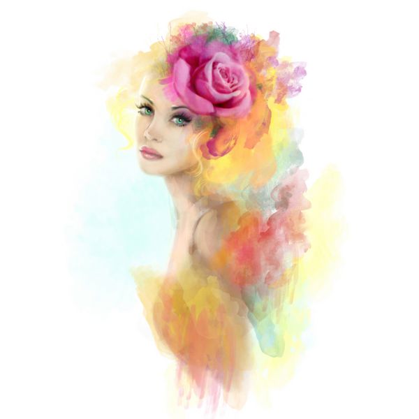 پرتره انتزاعی رنگی زن تابستانی