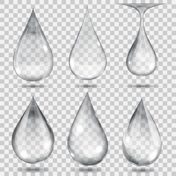 مجموعه ای از قطره های شفاف در رنگ های خاکستری شفافیت فقط در فرمت وکتور با هر پس زمینه ای قابل استفاده است