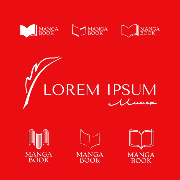 مجموعه ای از لوگوهای زیبا با نماد کتاب و قلم