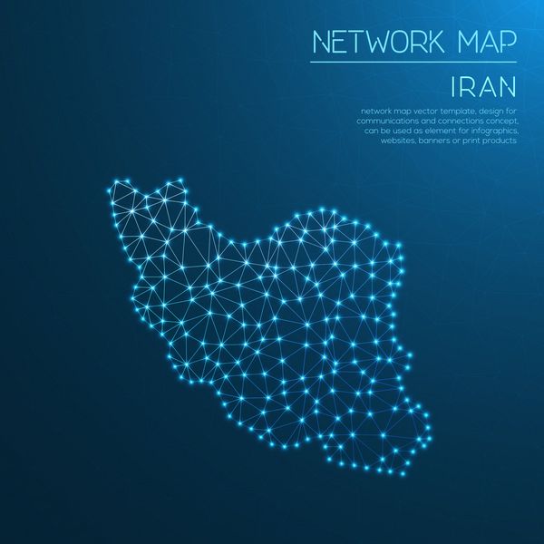 نقشه شبکه ایران جمهوری اسلامی طراحی نقشه چند ضلعی انتزاعی وکتور اتصالات اینترنتی