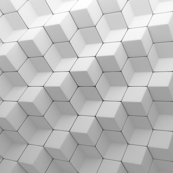 پس زمینه مکعب های انتزاعی سفید رندر سه بعدی چند ضلعی های هندسی به عنوان دیوار کاشی اتاق داخلی