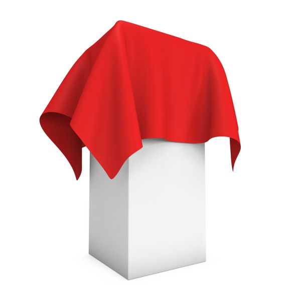 پایه ارائه با یک پارچه قرمز پوشیده شده است pl برای جایزه یا جلد جایزه با پارچه رندر سه بعدی جدا شده روی سفید