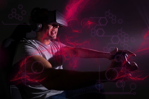 مرد جوان یک بازی ویدیویی واقعیت مجازی