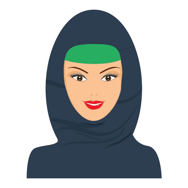 آواتار زن شاد اسلامی با روسری حجاب وکتور با طرح رنگ مسطح