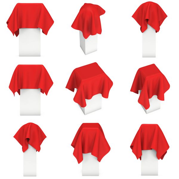 پایه ارائه پوشیده شده با یک مجموعه پارچه قرمز pl برای جایزه یا جلد جایزه توسط مجموعه پارچه رندر سه بعدی جدا شده روی سفید