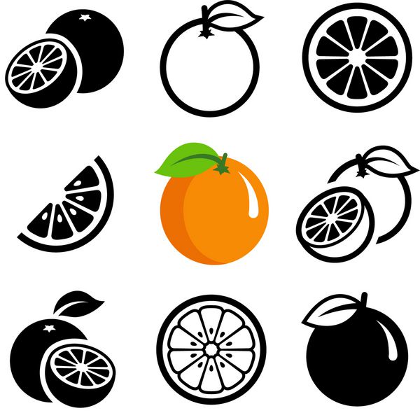 مجموعه نمادهای میوه نارنجی - وکتور طرح کلی و شبح