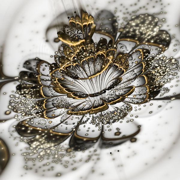 گل فراکتال طلایی فلزی اثر هنری دیجیتال برای طراحی گرافیکی خلاقانه