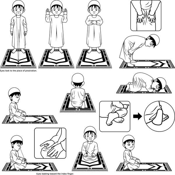 مجموعه کامل راهنمای موقعیت نماز مسلمان گام به گام توسط وکتور نسخه طرح کلی پسر انجام می شود