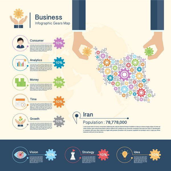 اینفوگرافیک کسب و کار با چرخ دنده نقشه ایران