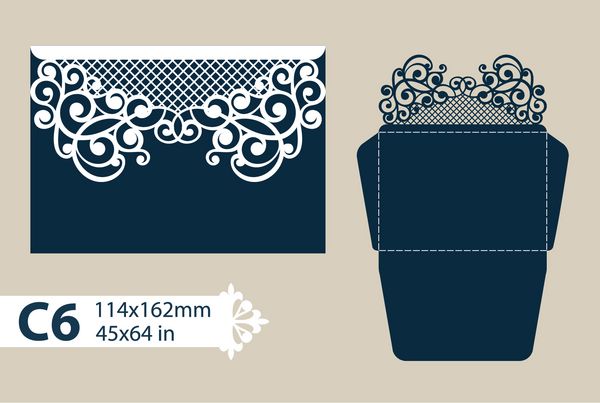 طرح بندی پاکت تبریک با الگوی روباز حک شده قالب مناسب برای کارت پستال دعوت نامه و غیره تصویر مناسب برای برش لیزری برش پلاتر یا چاپ است بردار