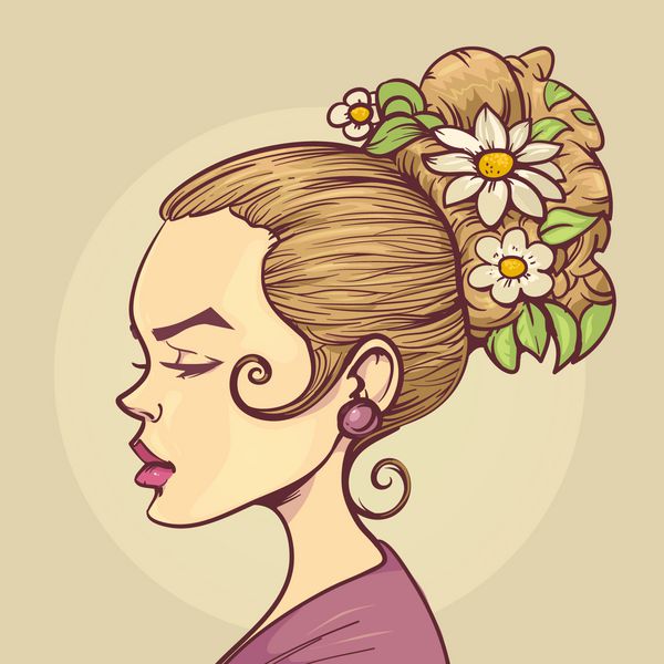 مشخصات دختر زیبا الگوی طراحی مفهومی برای سالن زیبایی ماساژ لوازم آرایشی اسپا گل در مو