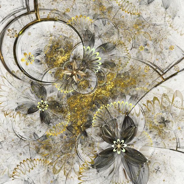 گل های فراکتال طلایی آثار هنری دیجیتال برای طراحی گرافیکی خلاقانه