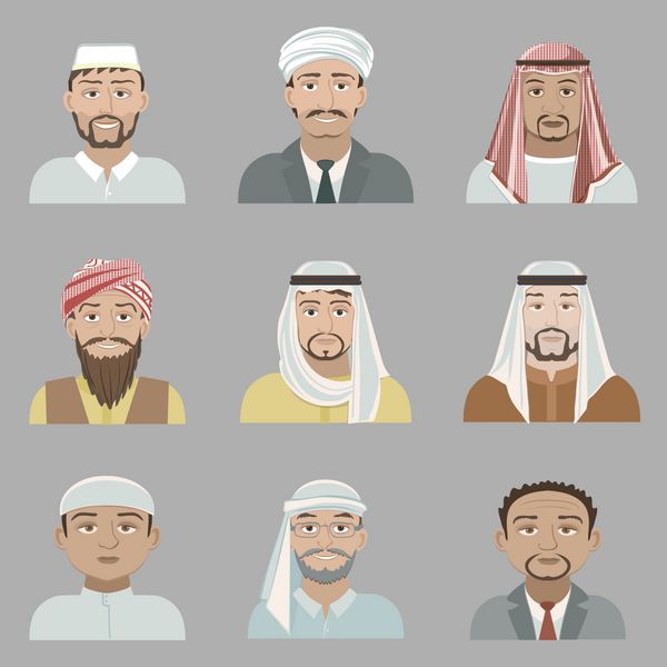 مجموعه وکتور آواتار مردان مسلمان عکسهای کارتونی از اعراب مختلف