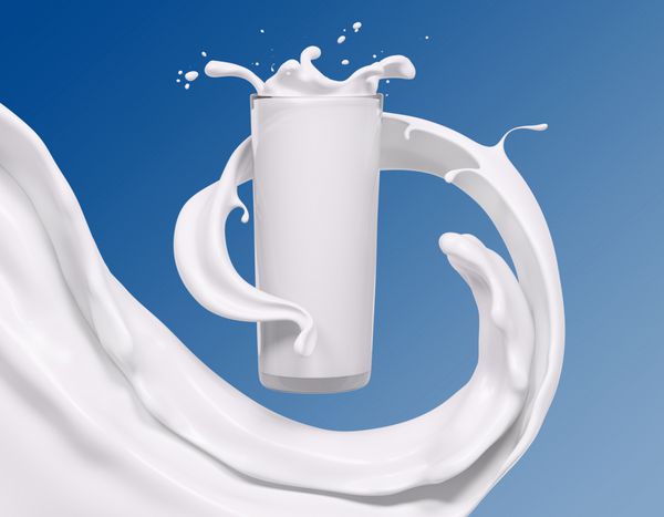پاشیدن شیر در شیشه رندر سه بعدی جدا شده