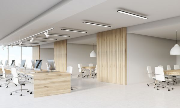 دفتر مرکز تماس با ردیف های کامپیوتر و اتاق کنفرانس مفهوم کار اداری رندر سه بعدی ماکت