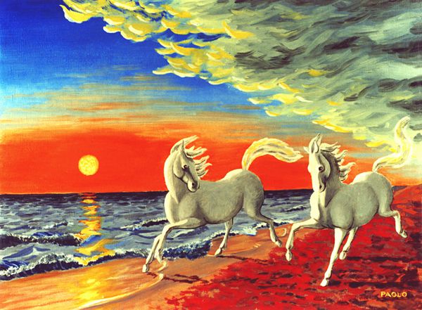 اسب هایی که در ساحل می دوند