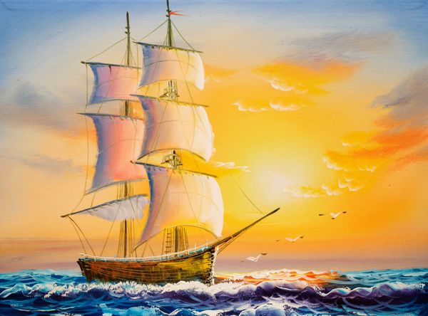 نقاشی رنگ روغن - قایق بادبانی