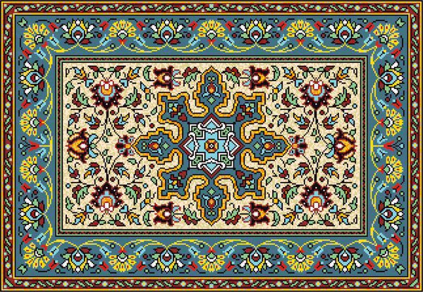 فرش موزاییک رنگارنگ با نقوش سنتی کلاسیک گل و هندسی الگوی قاب حاشیه فرش وکتور