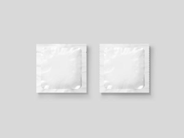 ماکت طراحی بسته پلاستیکی کوچک خالی جدا شده تصاویر سه بعدی مسیر برش الگوی ماکت پاکت پاک کیسه پاکت سفید تمیز برای کاندوم دستمال مرطوب شکر شامپو یا پودر دارو