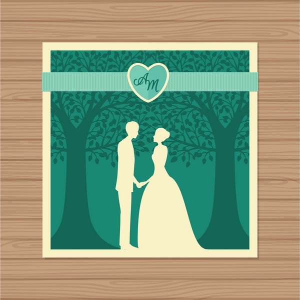 دعوتنامه عروسی با عروس و داماد و درخت الگوی پاکت کاغذی ماکت برای برش لیزری وکتور