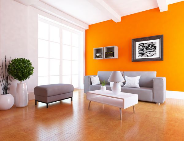 اتاق نارنجی با مبل داخلی اتاق نشیمن فضای داخلی اسکاندیناوی تصویر سه بعدی