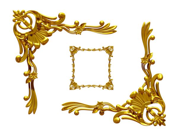 زینتی بخش مستطیلی قطعه گوشه برای قاب طلایی تصویر سه بعدی