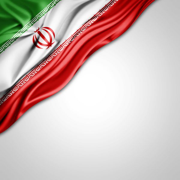 پرچم ابریشم ایران با کپی برای متن یا تصاویر شما و پس زمینه سفید-تصویر سه بعدی