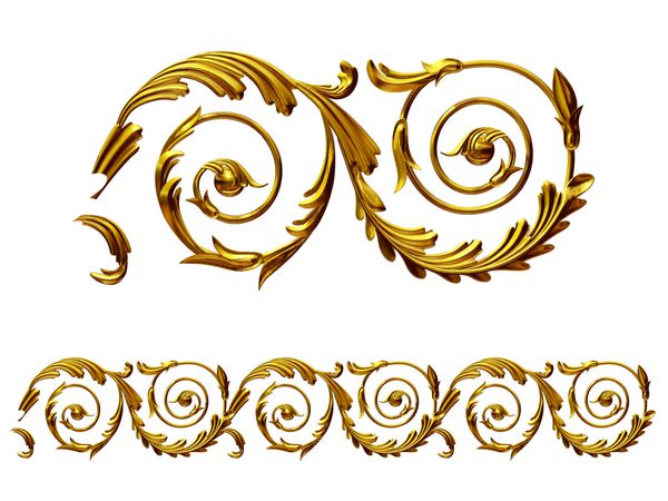 طلایی بخش زینتی فریز برای قاب یا حاشیه تصویر سه بعدی