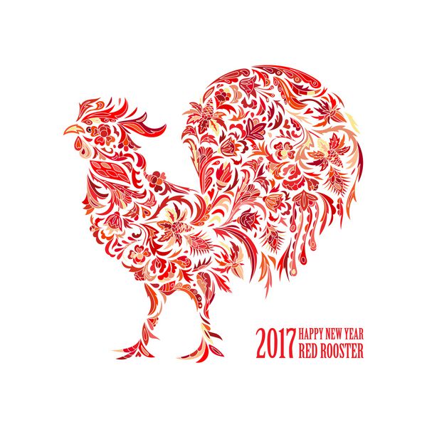 وکتور خروس قرمز برای سال جدید چینی 2017 الگوی گل ابله