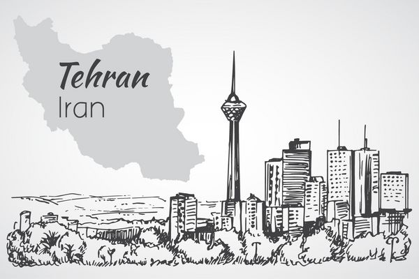 منظره شهر تهران - ایران طرح جدا شده در زمینه سفید