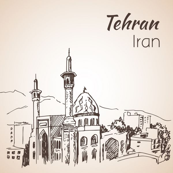 منظره شهر تهران - ایران طرح جدا شده در زمینه سفید