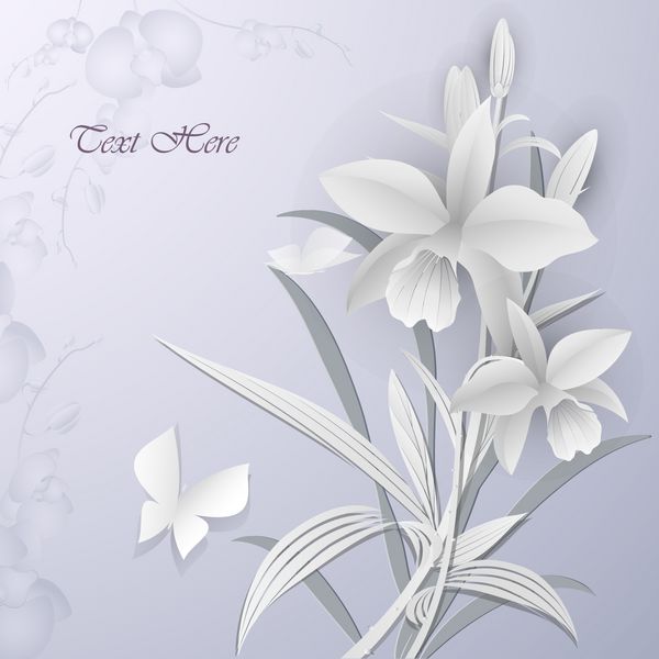 کارت پستال گل ارکیده گل های زیبایی که همراه کارت بود گل های ساخته شده از کاغذ با قاب گل وکتور سه بعدی گل کاغذی با مضمون گل با پروانه هایی که گل ها را ازدحام می کنند