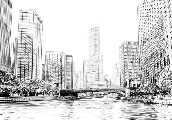شهر شیکاگو با دست کشیده شده است طرح خیابان وکتور